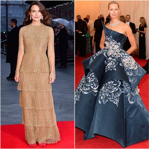 Keira in Valentino; Karolina in Marchesa