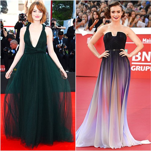 Emma in Valentino; Lily in Elie Saab