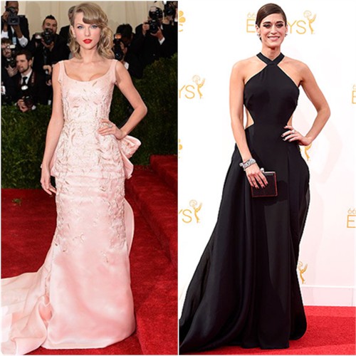 Taylor in Oscar de la Renta; Lizzy in Donna Karan