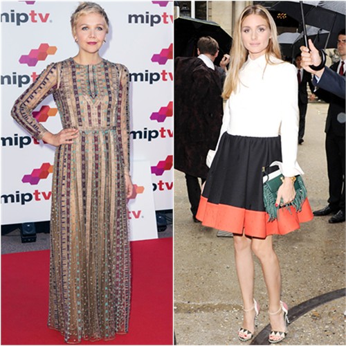 Maggie in Valentino; Olivia in Valentino