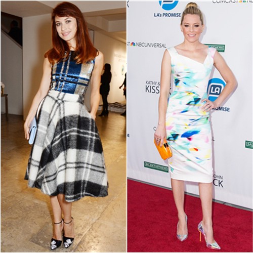Olga in Dior; Elizabeth in Roland Mouret