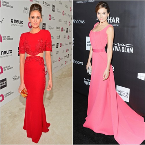 Nina in Reem Acra; Camilla in Carolina Herrera