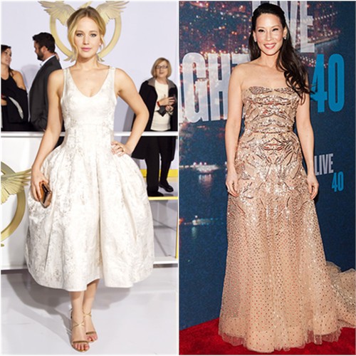 Jennifer in Dior; Lucy in Zuhair Murad