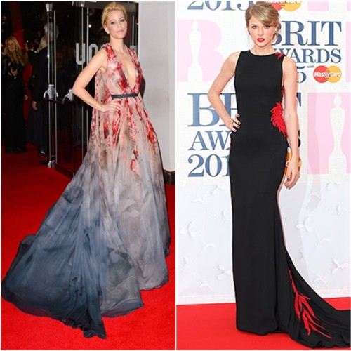 Elizabeth in Elie Saab; Taylor in Roberto Cavalli