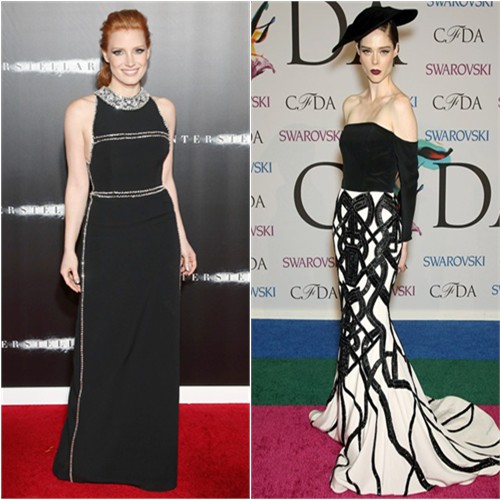 Jessica in Prada; Coco in Christian Siriano