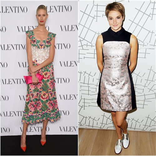 Karolina in Valentino; Shailene in Mary Katrantzou