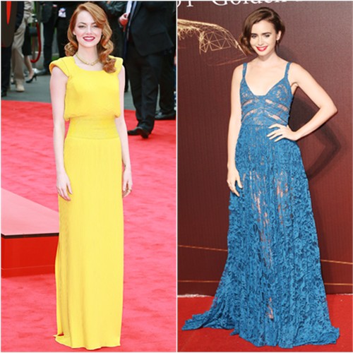 Emma in Atelier Versace; Lily in Elie Saab