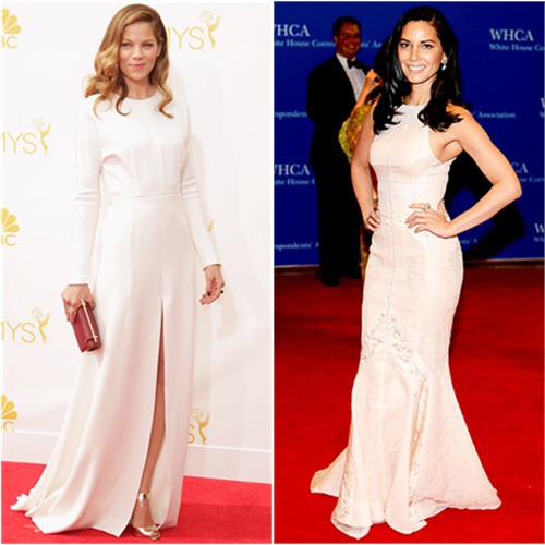 Michelle in Giambattista Valli; Olivia in J. Mendel