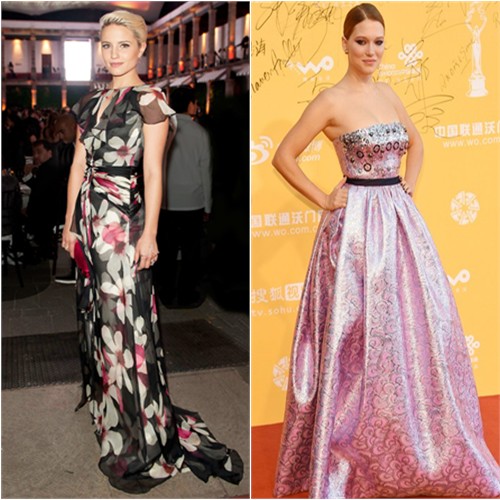 Dianna in Carolina Herrera; Léa in Miu Miu