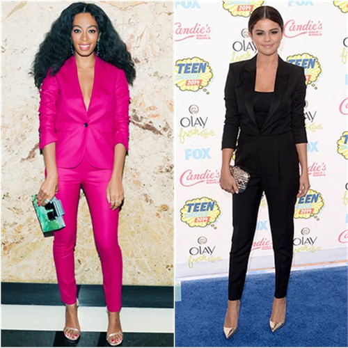 Solange in Gucci; Selena in Saint Laurent