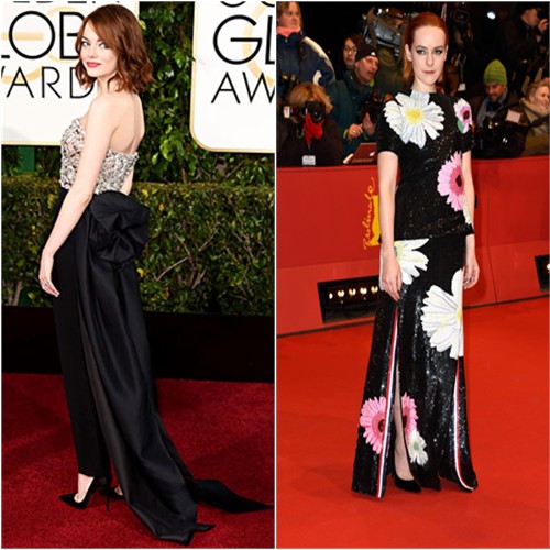 Emma in Lanvin; Jena in Thom Browne