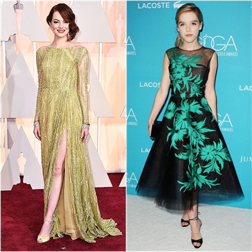 Emma in Elie Saab; Kiernan in Oscar de la Renta