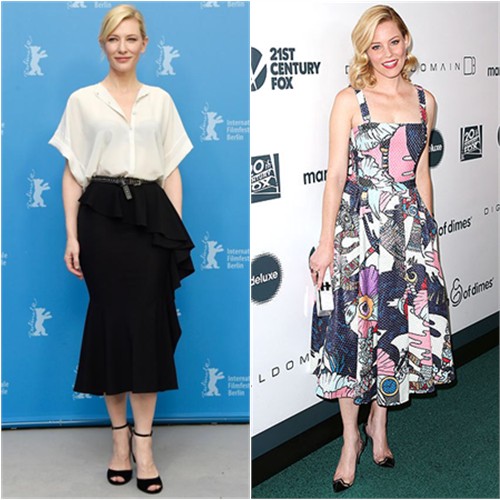 Cate in Givenchy; Elizabeth in Mary Katrantzou