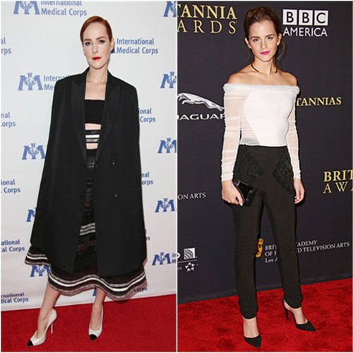 Jena in Reem Acra; Emma in Balenciaga