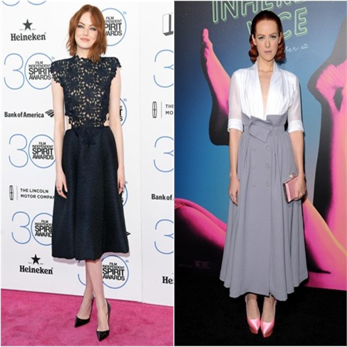 Emma in Monique Lhuillier; Jena in Ulyana Sergeenko